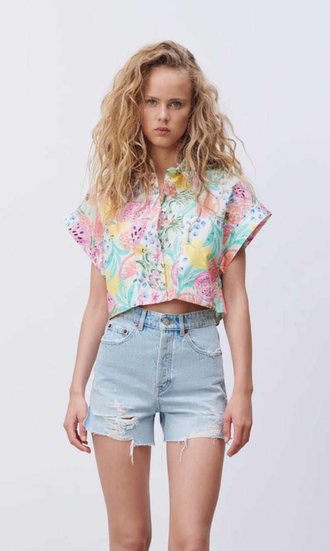Zara Printed Poplin Top, Women's 
