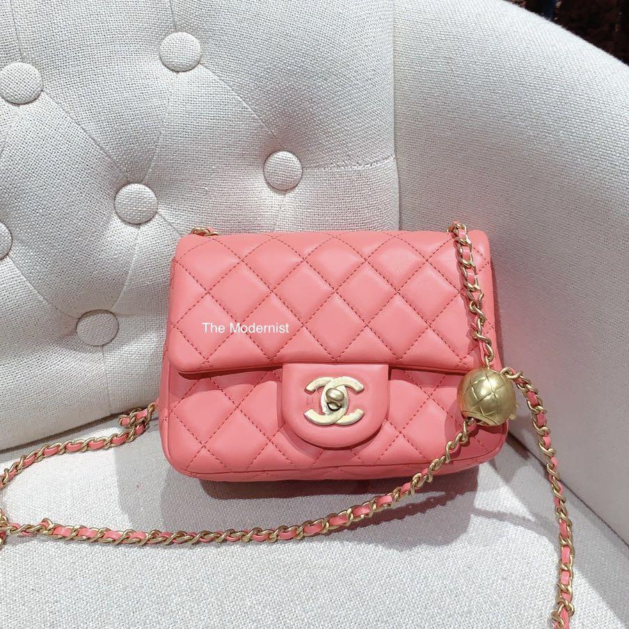 Authentic Chanel 2021 Coral Square Mini Flap Bag With Gold Pearl Crush,  Luxury, Bags & Wallets on Carousell