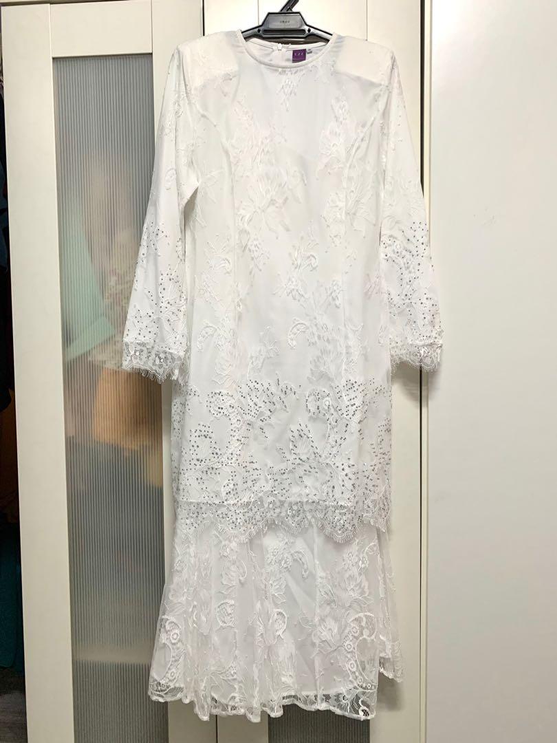 Baju Nikah Lace Off White Solemnisation Wear Wedding Dress Women s Fashion Dresses Sets Evening Dresses Gowns on Carousell