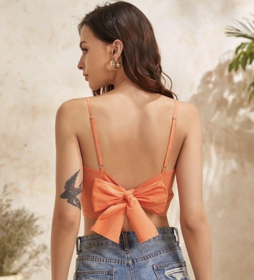 Back Ribbon Tie Cami Crop Top – Fashion Bug Online