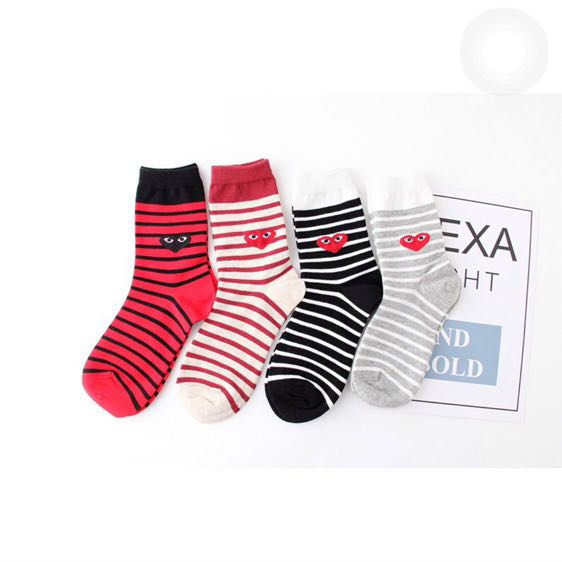 Cdg Play Red And White Striped Socks Men S Fashion Watches Accessories Socks On Carousell