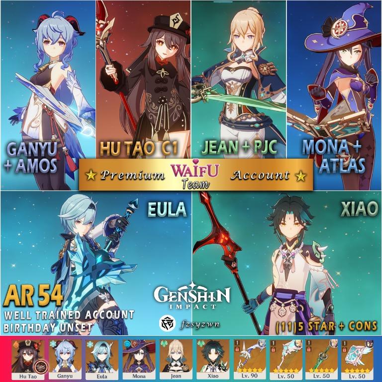 Genshin Impact Waifu Team GanyuAmos + Hutao C1 + Jean PJC + Mona Atlas +  Eula +Xiao