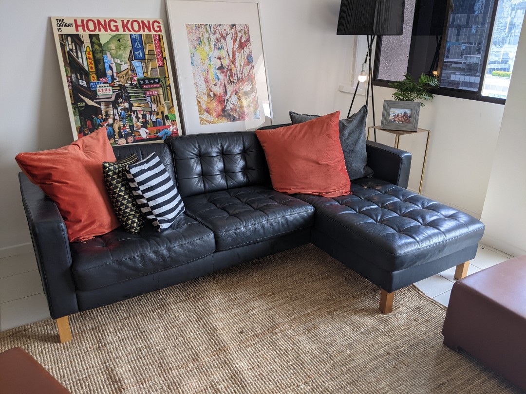target black leather chaise sofa
