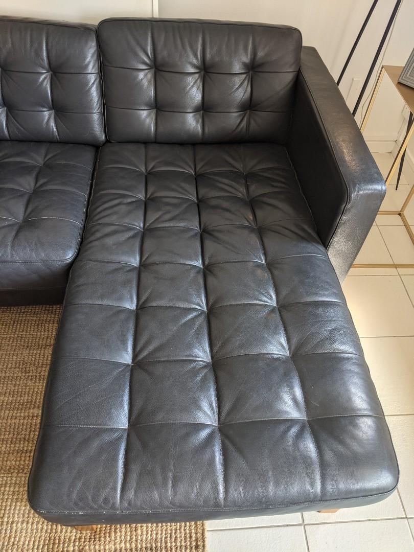 Ikea Black Leather Chaise Sofa 3 Seater, Furniture & Home Living