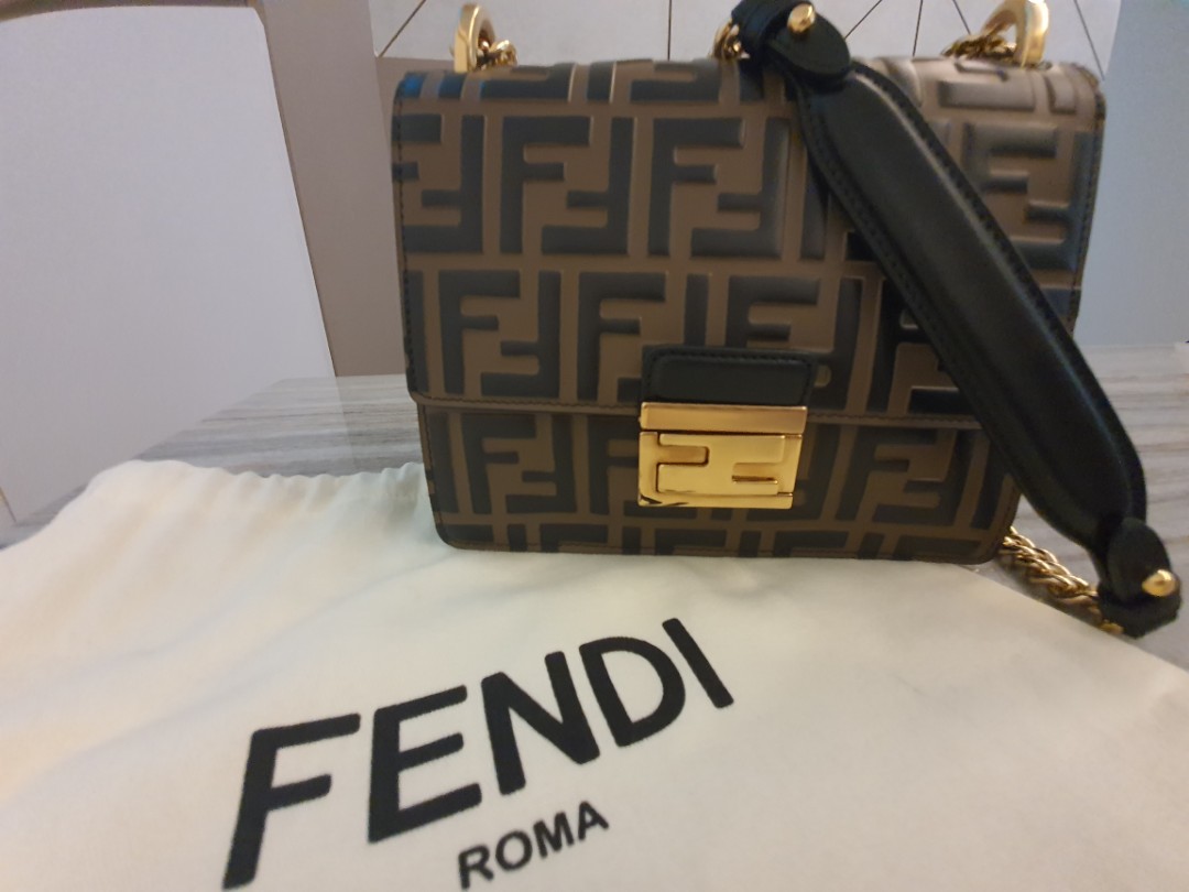 FENDI: Kan U small bag with embossed FF logo - Tobacco