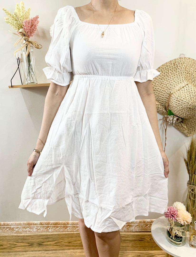 Korean white dress 3/4's sleeve with 