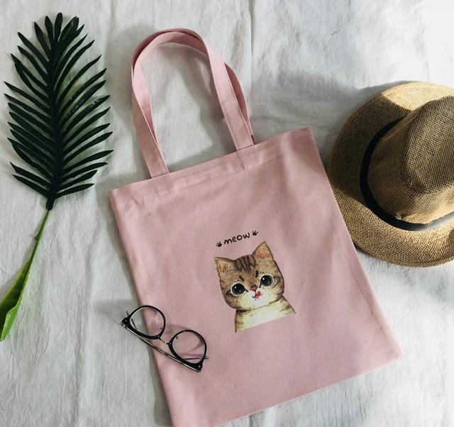 Wholesale Customize Cute Watercolor Cat Painting Print Womens Designer Tote  Bags Fabric Eco Reusable Shopping Shopper Bags School Book Bag From  m.