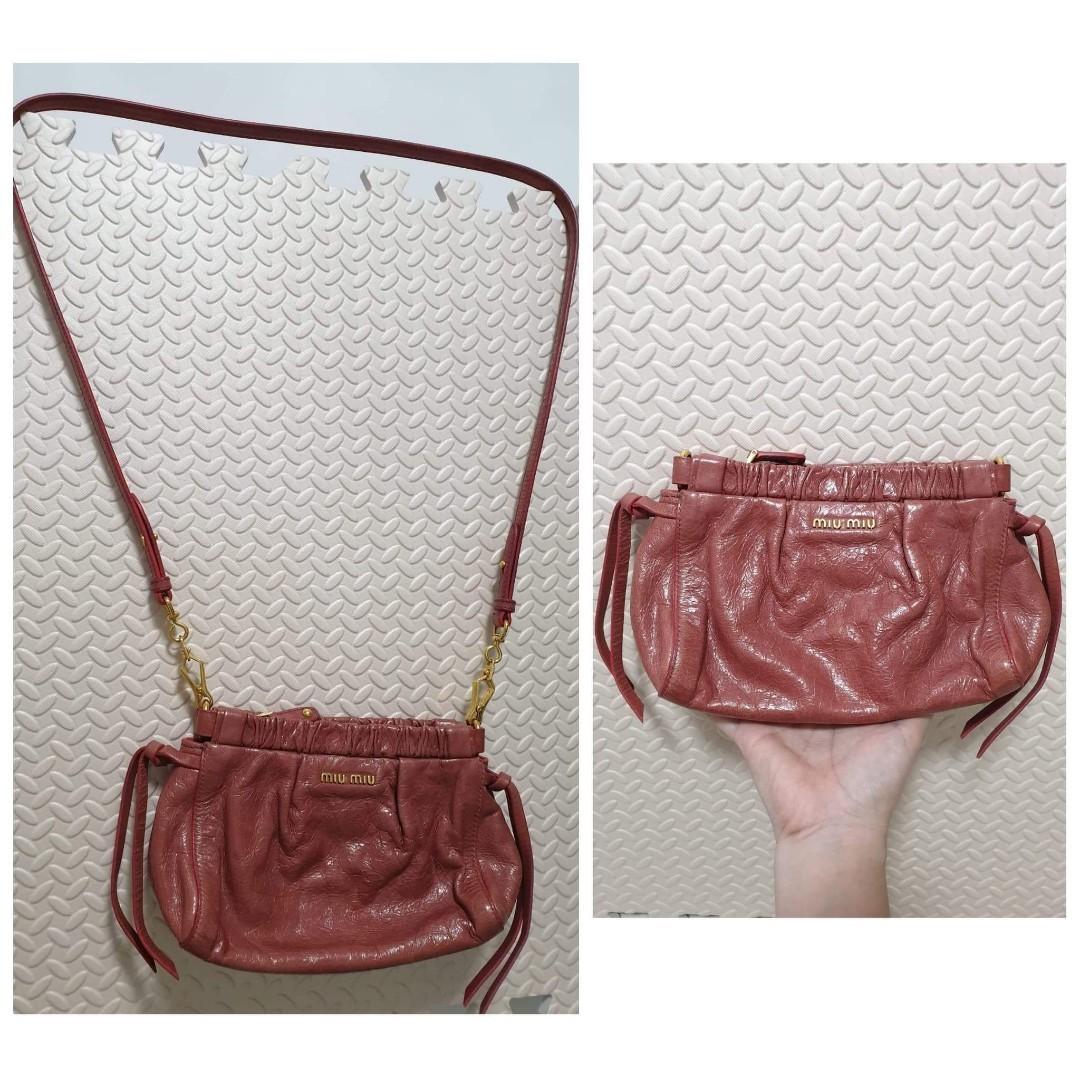 Miu Miu Small Sling Clutch Bag Two Way (Category: Luxury Bags & Wallets) located in Davao. Submitted by declutter14 (Listing ID 1091684064, Image 1). Description: 15800Php Free Shipping sg to ph Authentic Preloved Miumiu cross body clutch bag Good condition not brand new Miu Miu under Prada BAWAL BARAT DITO. NOT UKAY² WALANG PERA PiKiT!!.