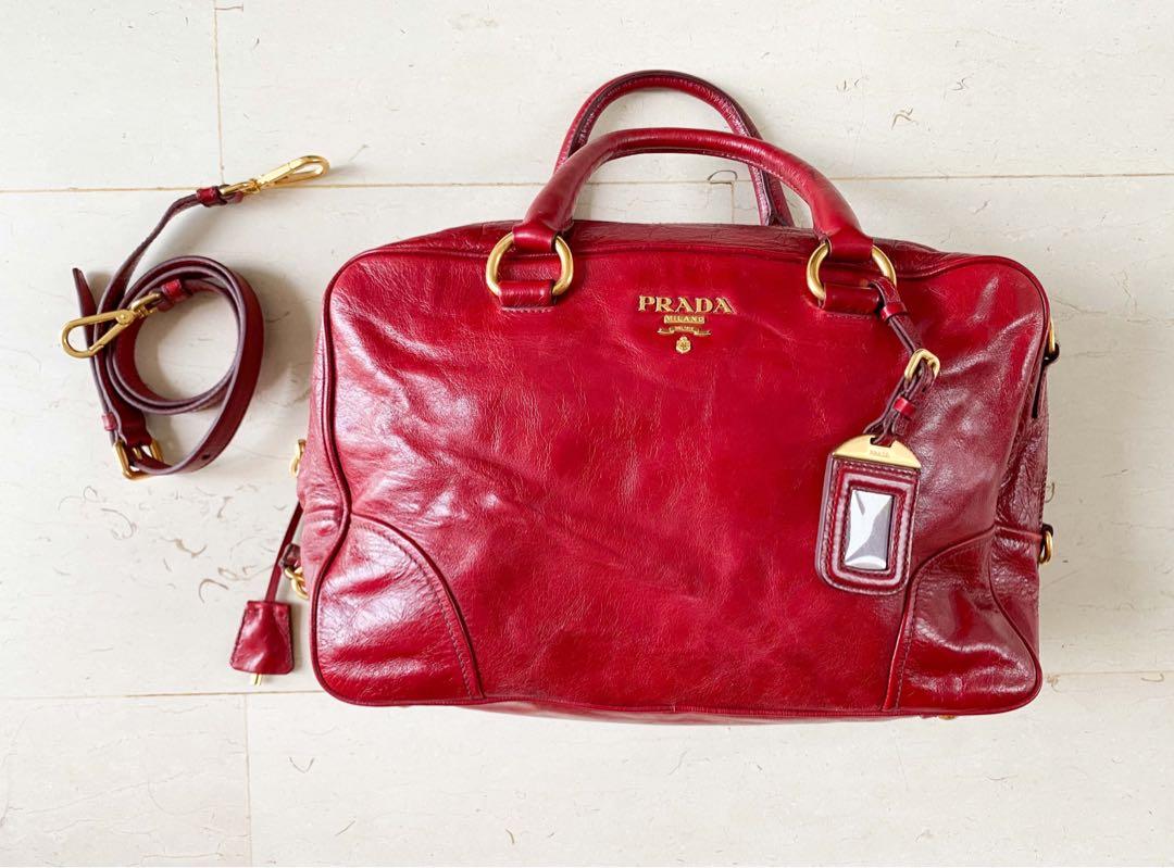 Prada Flat Crossbody Bag Vitello Daino Small Rubino EXC!!