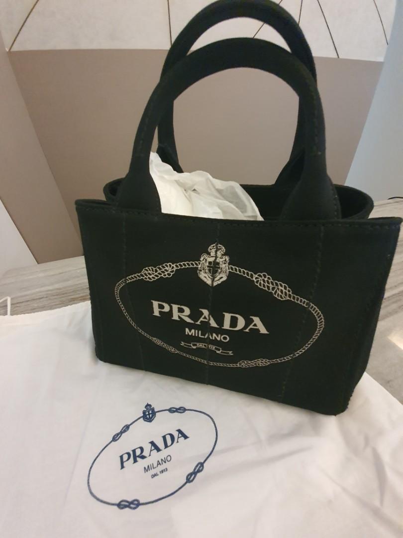 Prada Small Cotton Canvas Tote Bag - Black, Luxury, Bags & Wallets on  Carousell