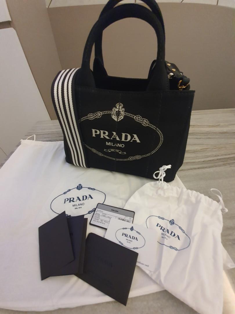 Prada Small Cotton Canvas Tote Bag - Black, Luxury, Bags & Wallets on  Carousell