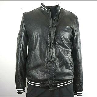 [Preloved] Zara Slim-Fit Varsity Faux Leather-Like Jacket, XL - Black