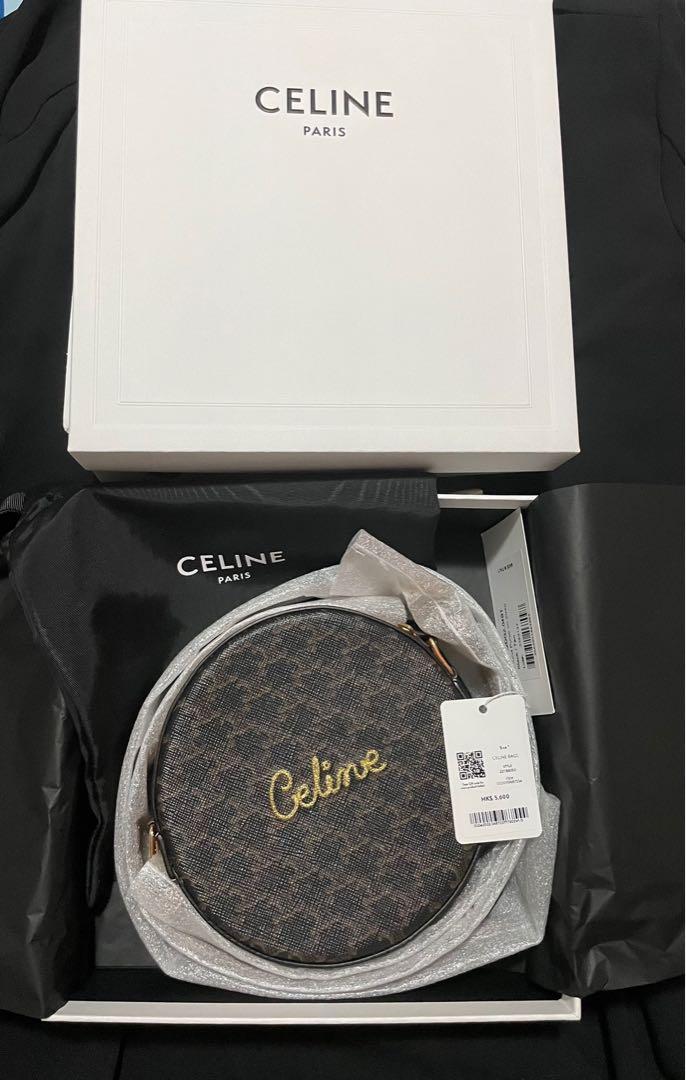 ROUND PURSE ON STRAP IN TRIOMPHE CANVAS WITH EMBROIDERED CELINE