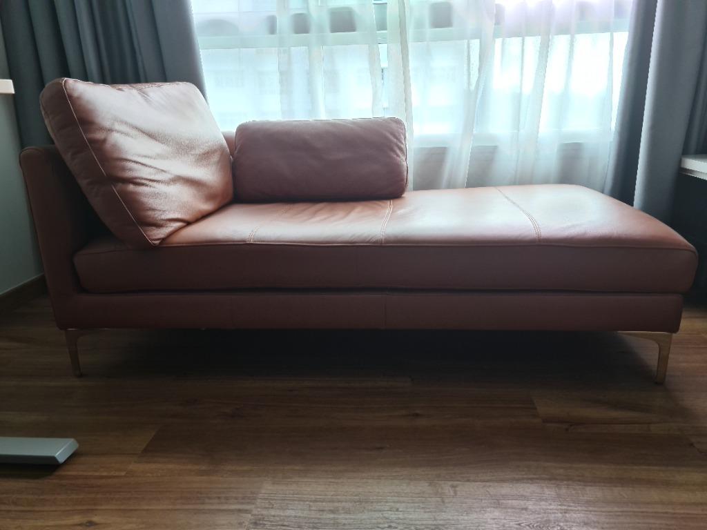 Adams right chaise seat leather mocha with modern brass leg Furniture Home Living Furniture Sofas on Carousell