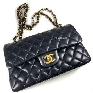 Authentic Chanel Small Lambskin Double Flap Black Lambskin Gold Hardware