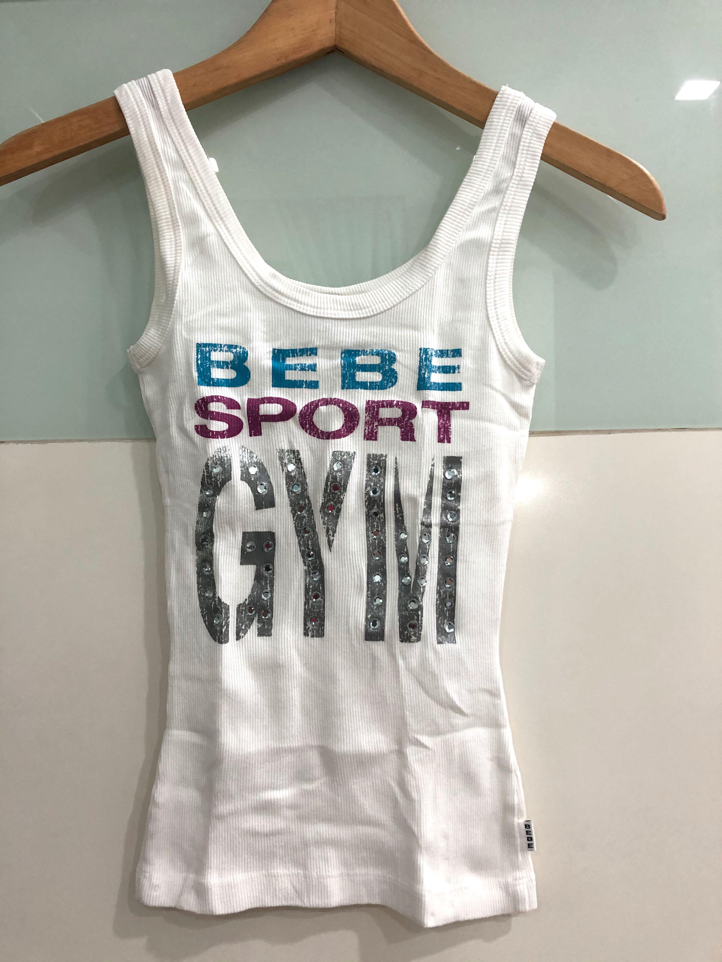 Bebe Sport Logo Gym Print Muscle Tank Top With Rhinestones S Small Women S Fashion Tops Sleeveless On Carousell