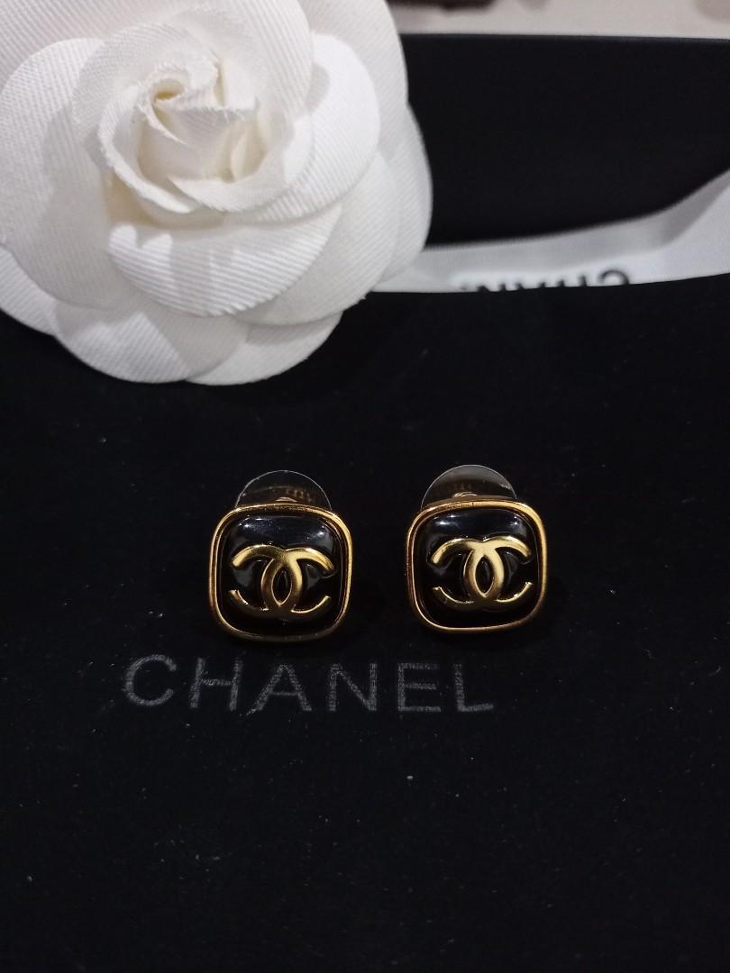 Chanel black gold earrings, Luxury, Accessories on Carousell