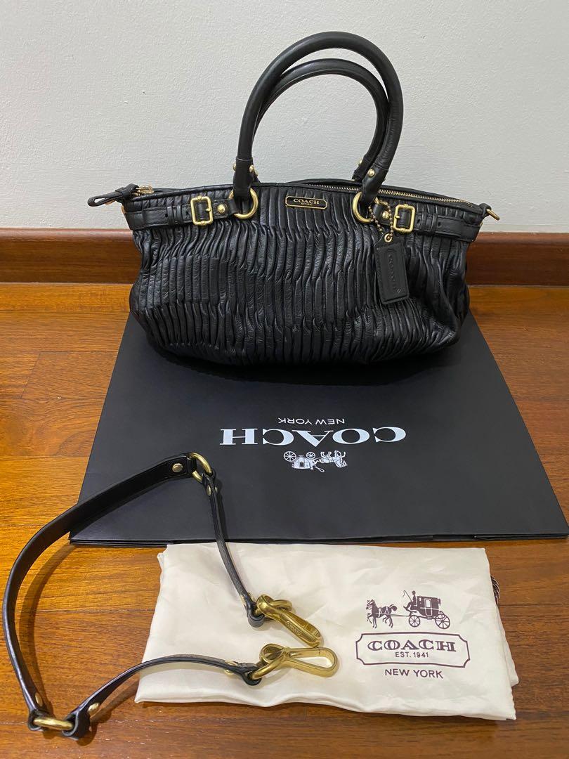 Coach Madison Sophia Bag Gathered Leather Beige Satchel Handbag Crossbody  15942