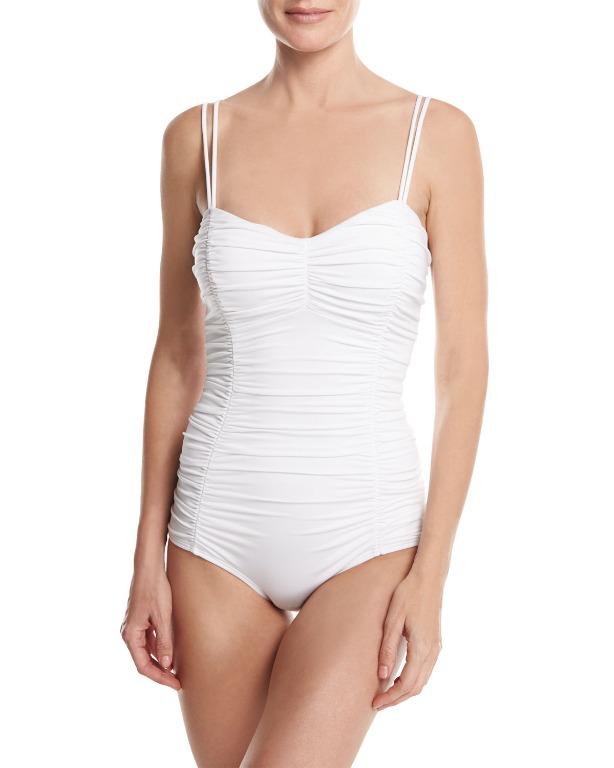White ruched swimsuit outlet