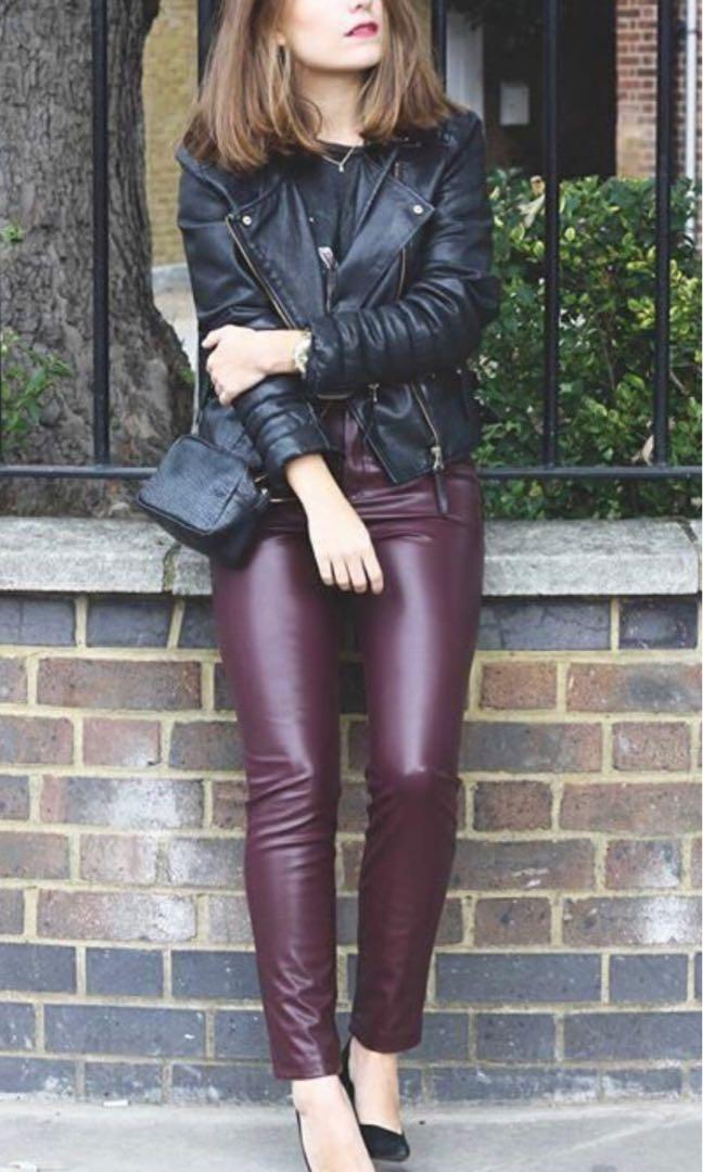 Wine Red High Waist Leather Pants | Red Faux Leather Pants Womens - Mid  Waist - Aliexpress