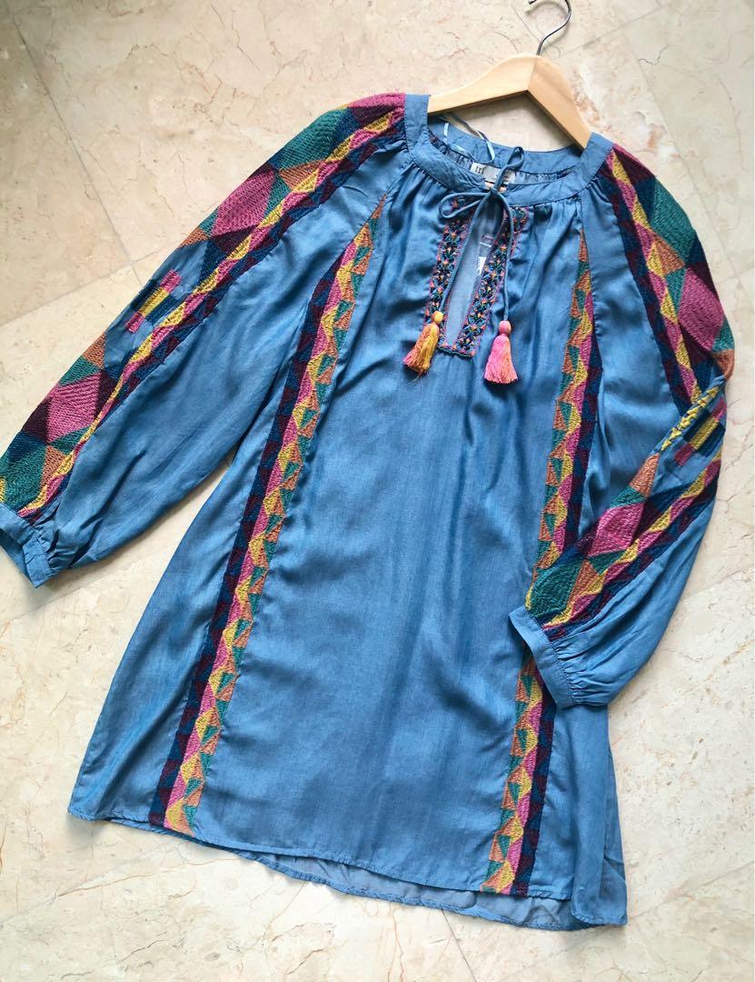 blue smock dress zara Cotton Popeline Dress  La Garonne
