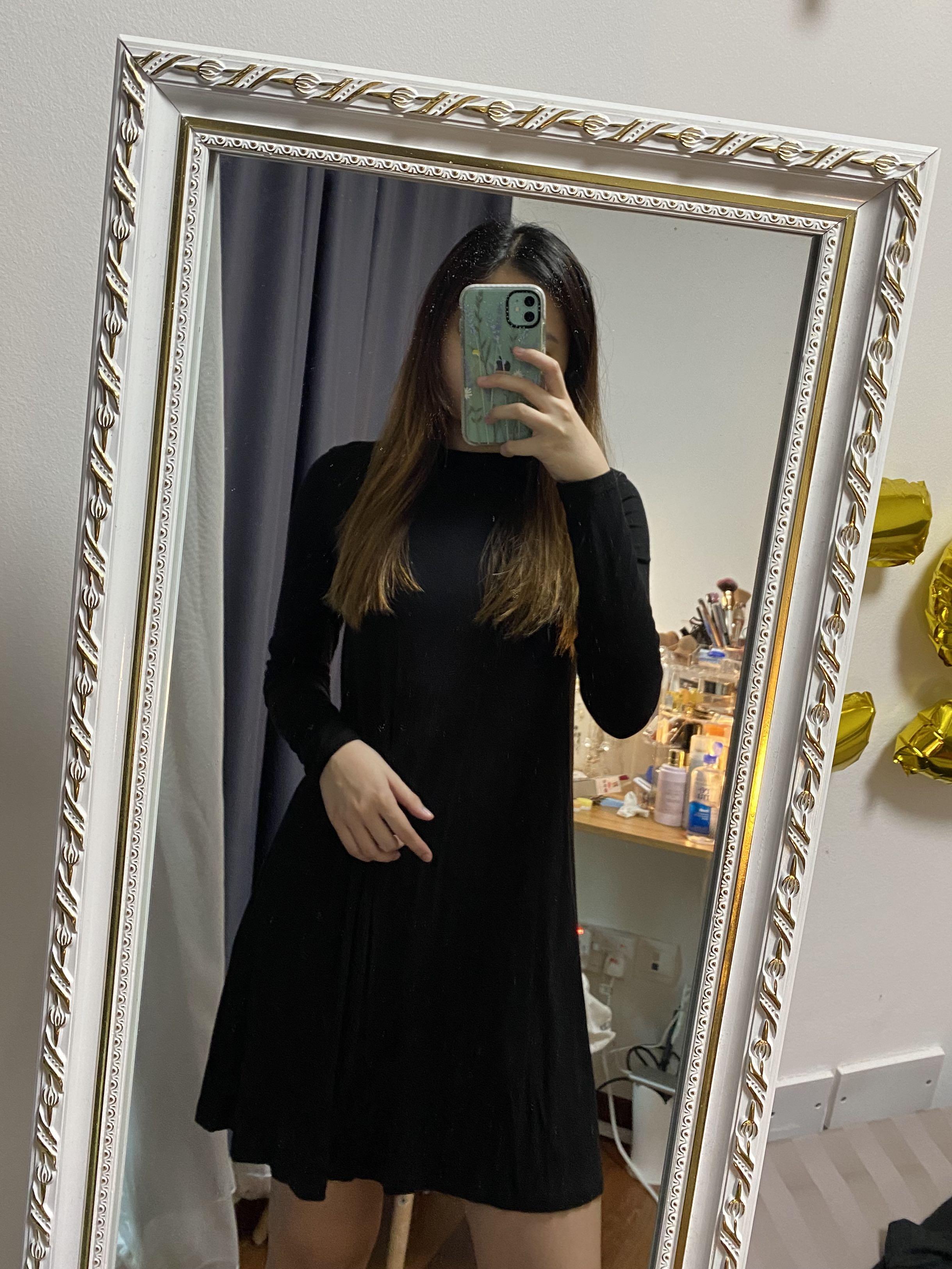 Pull Bear Basic Black Dress Long Sleeves