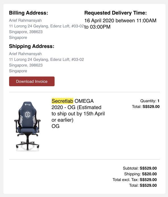Secret Lab Omega OG Gaming Chair Furniture Home Living