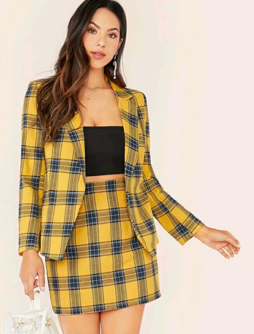 Plaid blazer and skirt set Clearance