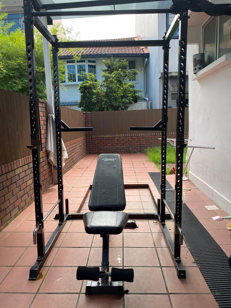 Squat rack plus bench hot sale