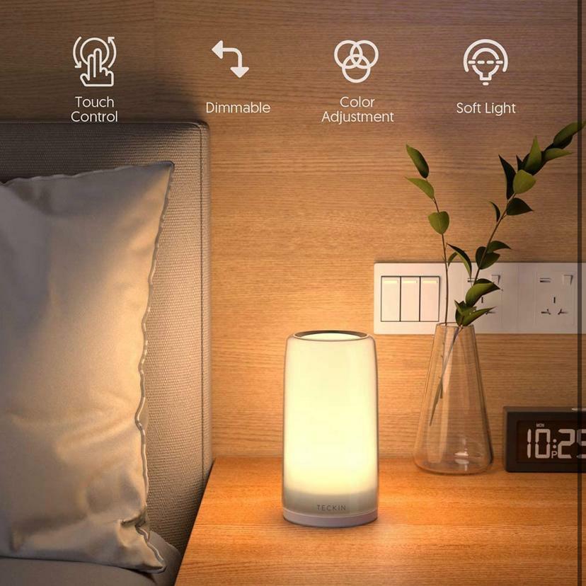 Touch Bedside Table Lamp TECKIN LED Mood Light Dimmable Multicolour Light for Bedroom Living Room Office 3 Level Brightness Best Present for Men Women Teens Children Kids Night Light Furniture Home
