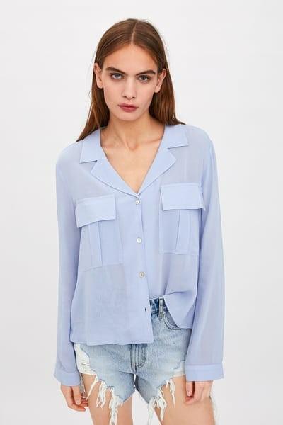 Zara Black Pocket Shirt, Fesyen Wanita 