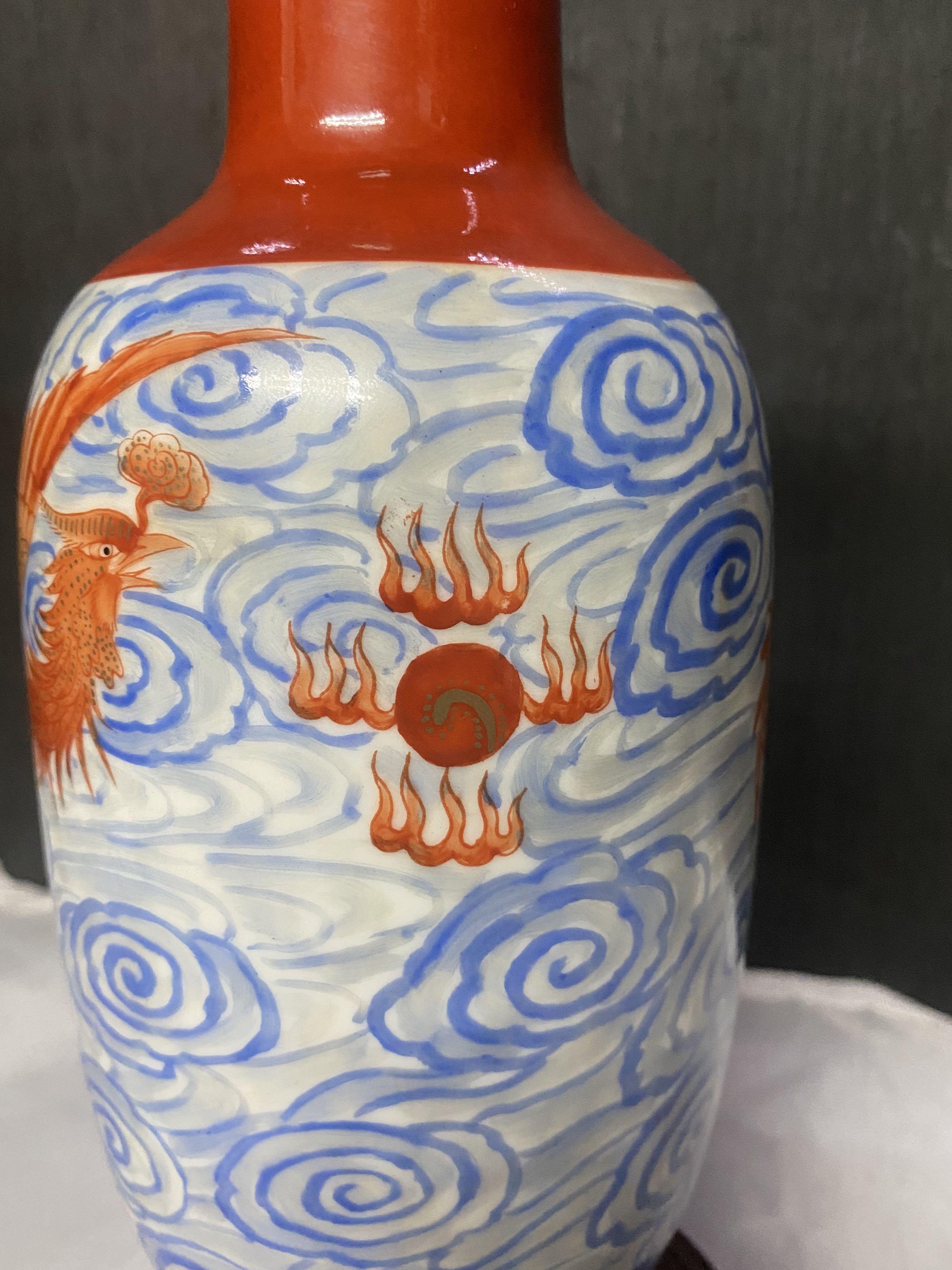 今季一番清・乾隆年製款・古陶瓷品・礬紅・山水紋・獣耳瓶『収蔵家蔵
