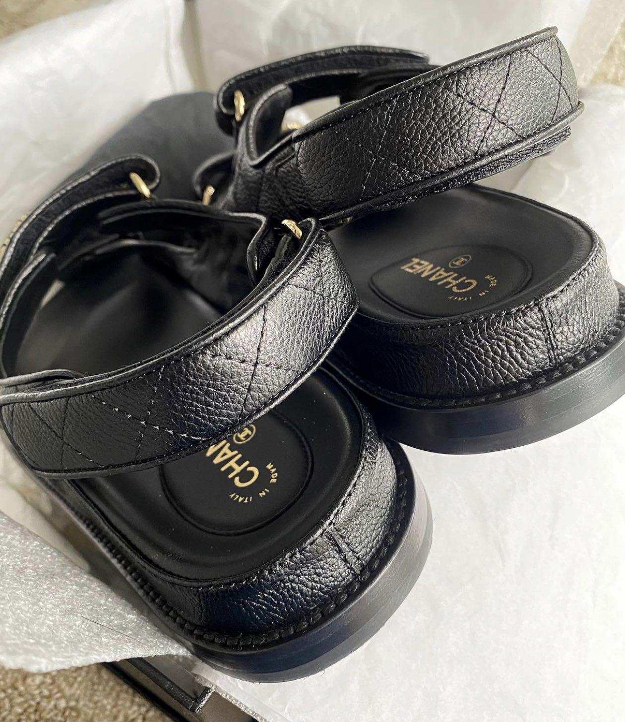 🆕 AUTHENTIC CHANEL DAD SANDALS BLACK CAVIAR, Women's Fashion, Footwear,  Flipflops and Slides on Carousell
