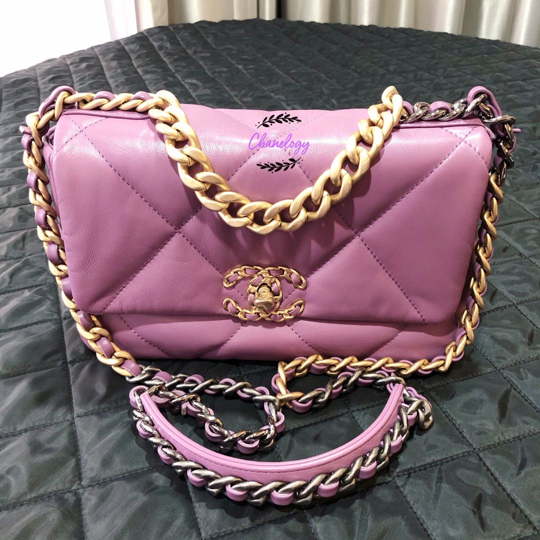 Chanel 19 flap bag purple sales