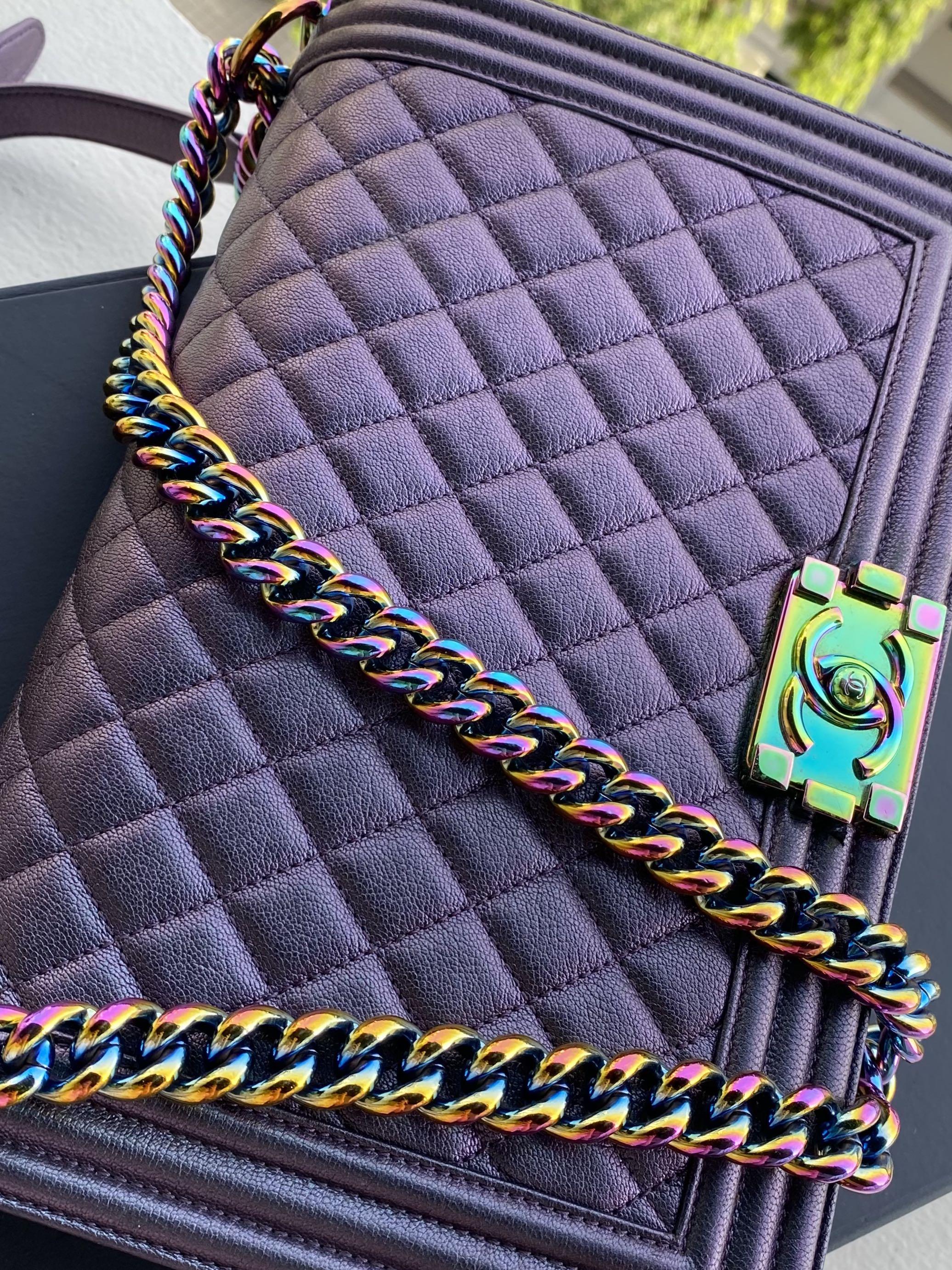 Chanel boy purple mermaid new medium, Luxury, Bags & Wallets on