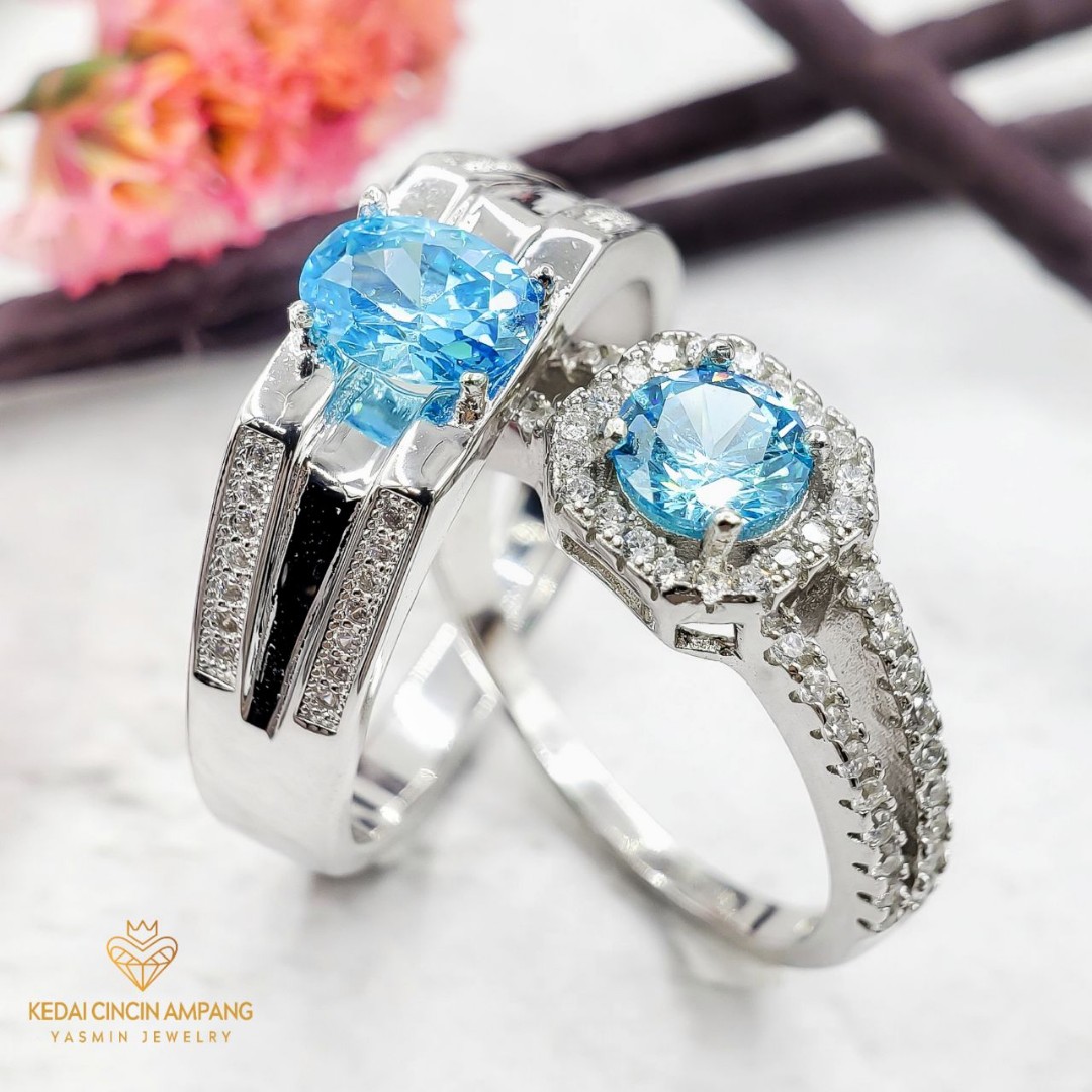 Cincin Couple Silver 925 Aqua Blue Men s Fashion Watches