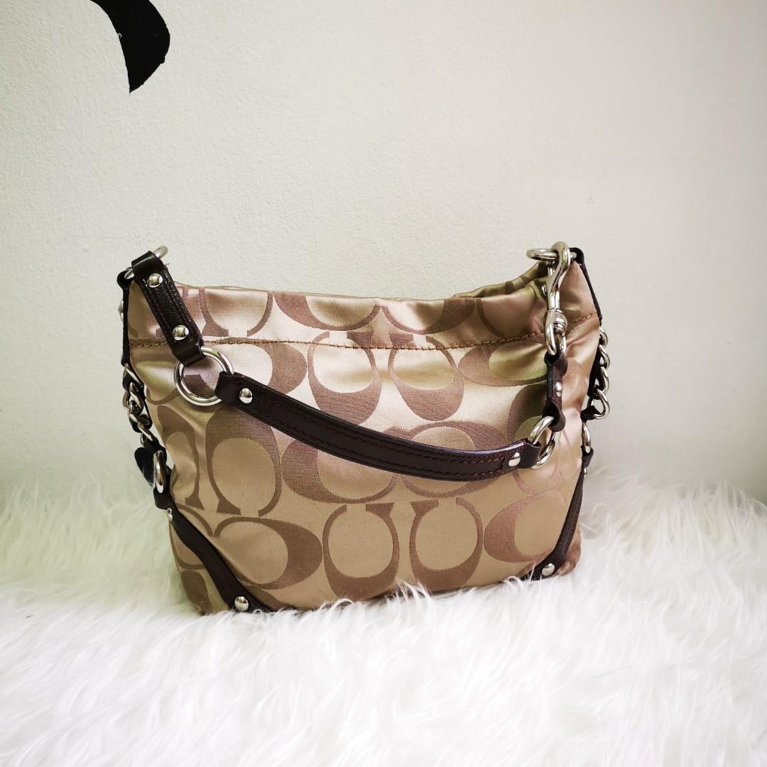 Authentic COACH Signature C Sateen M1076 F15250 Hobo Bag Shoulder Bag