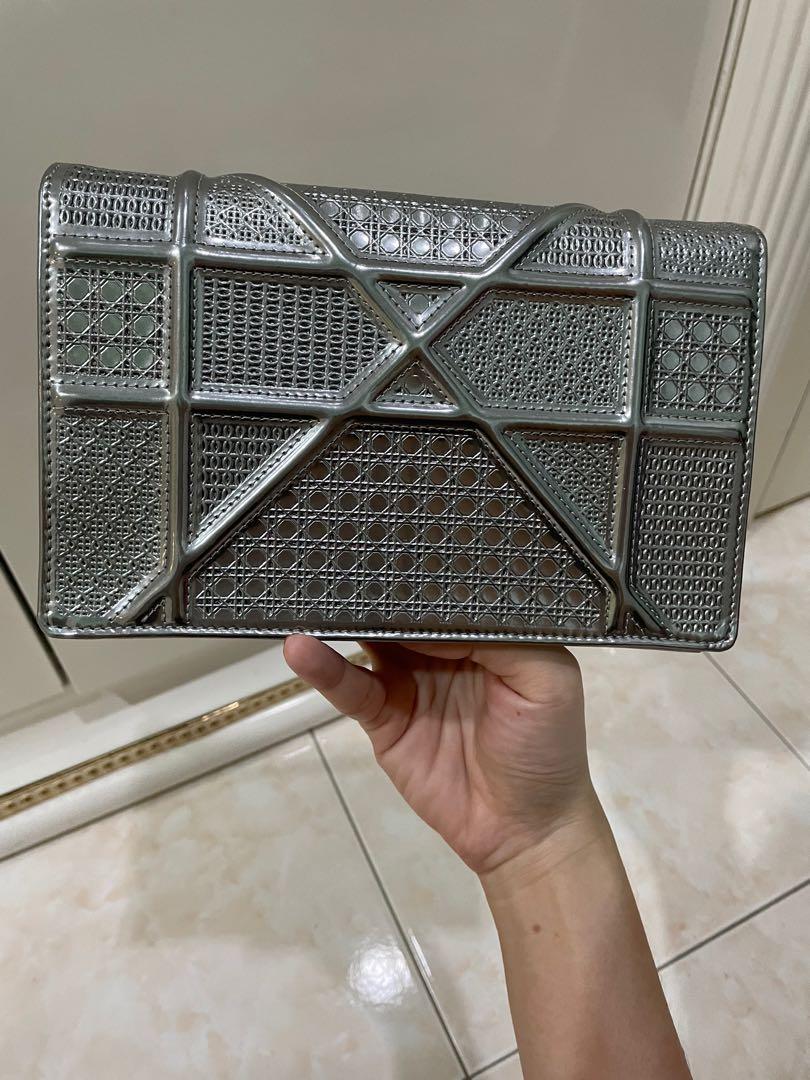 Christian Dior Silver Micro-Cannage Mini Diorama Bag