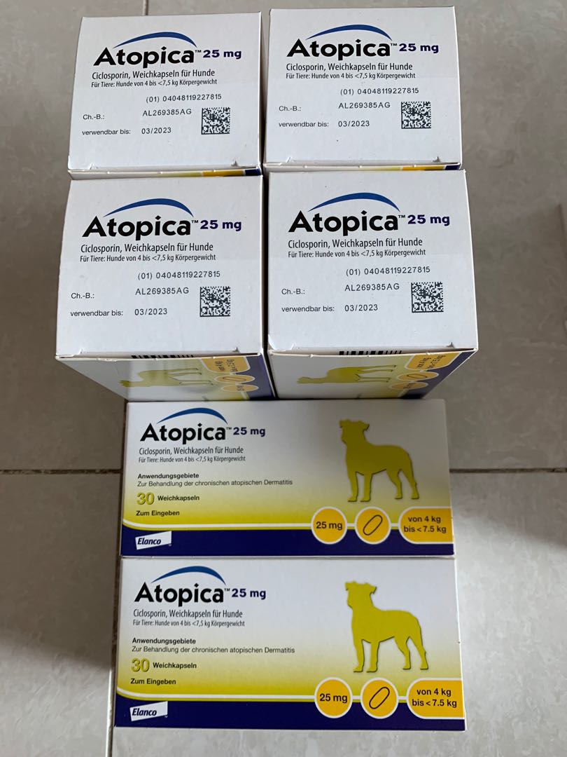 Dog medication Atopica 25mg 30 Capsules, 寵物用品, 寵物衣服 Carousell