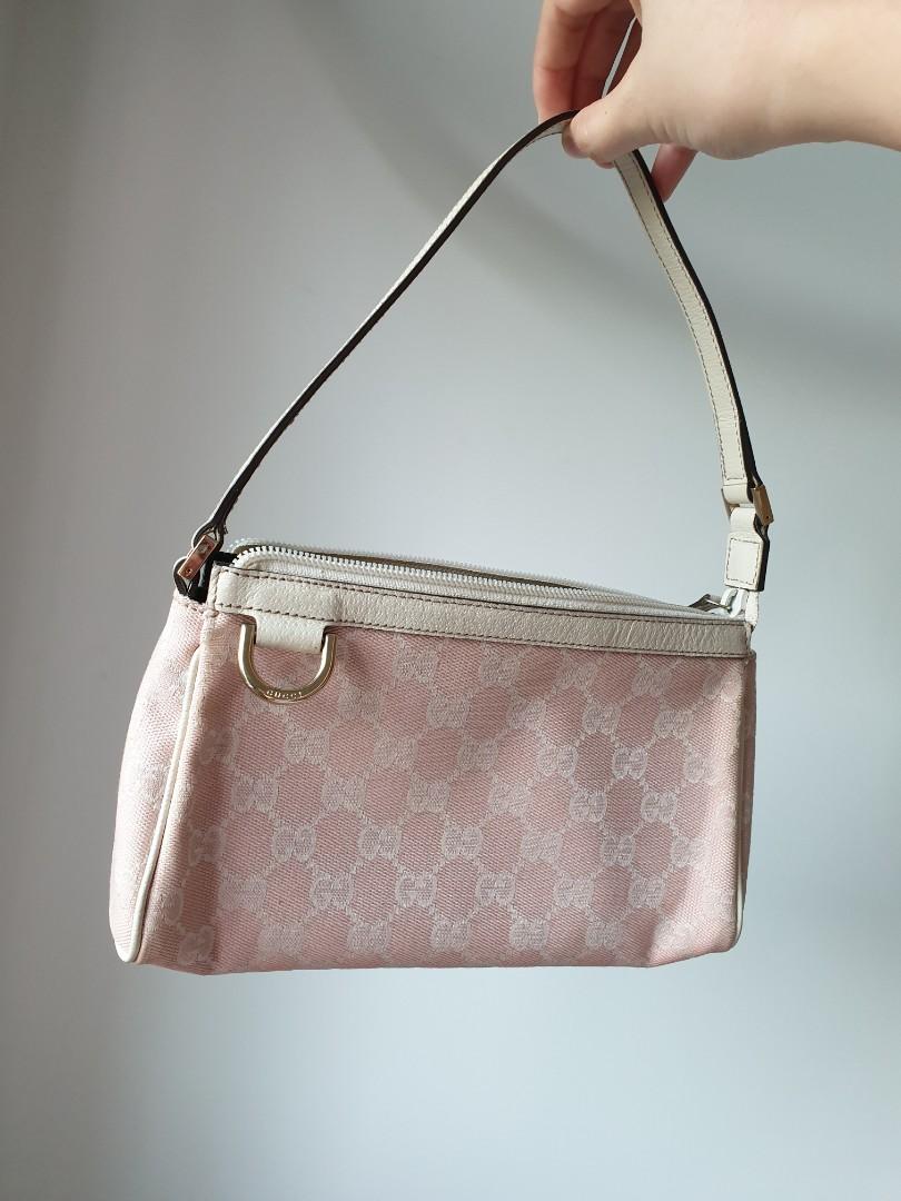 Gucci Gg Monogram Pink Pochette Brown Canvas Shoulder Bag