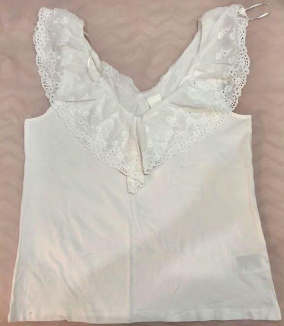 H&M lace blouse/off shoulder (Category: Blouses) located in Caloocan City. Submitted by jbboby (Listing ID 1095782342, Image 1). Description: cotton material.