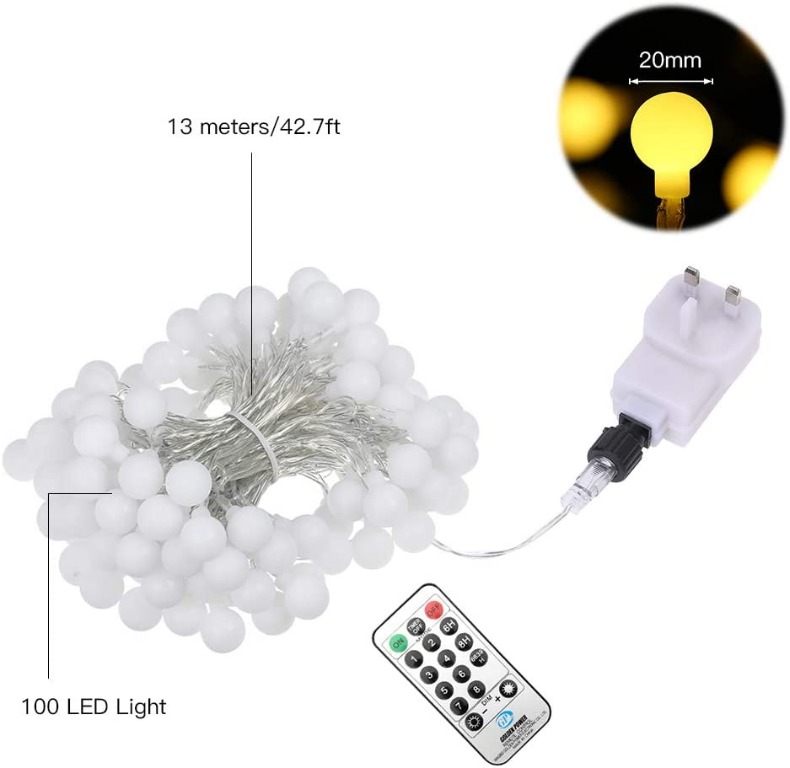 Outdoor Festoon Lights Globe String Lights Mains Powered 100LED 43FT 3.6W 8 