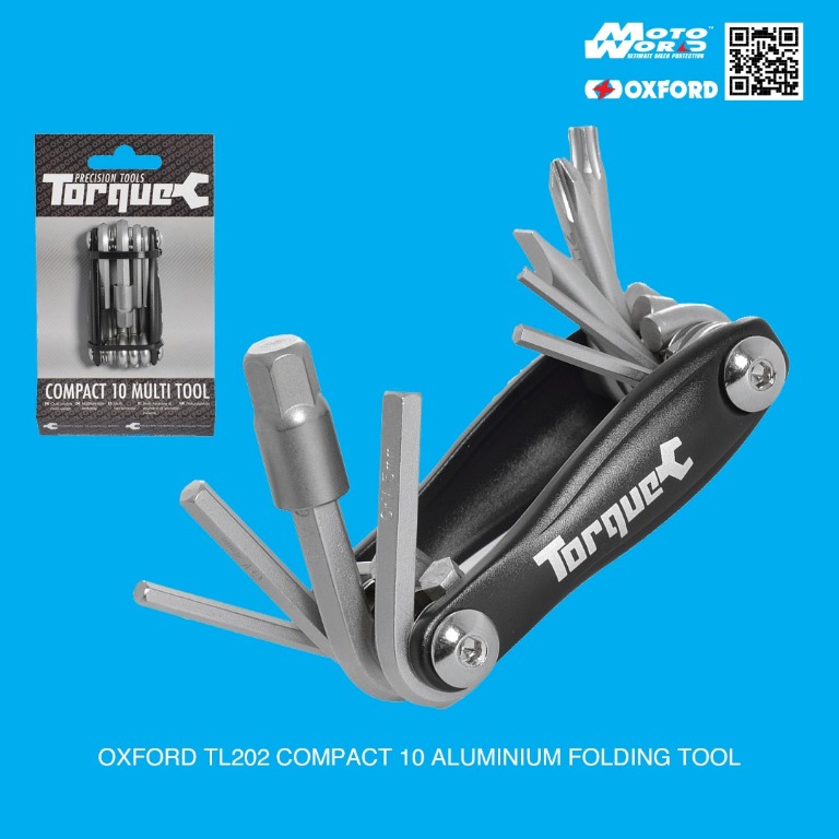T Oxford Motorcycle Torque Compact 10 Aluminium Folding Multi Tool Black TL202