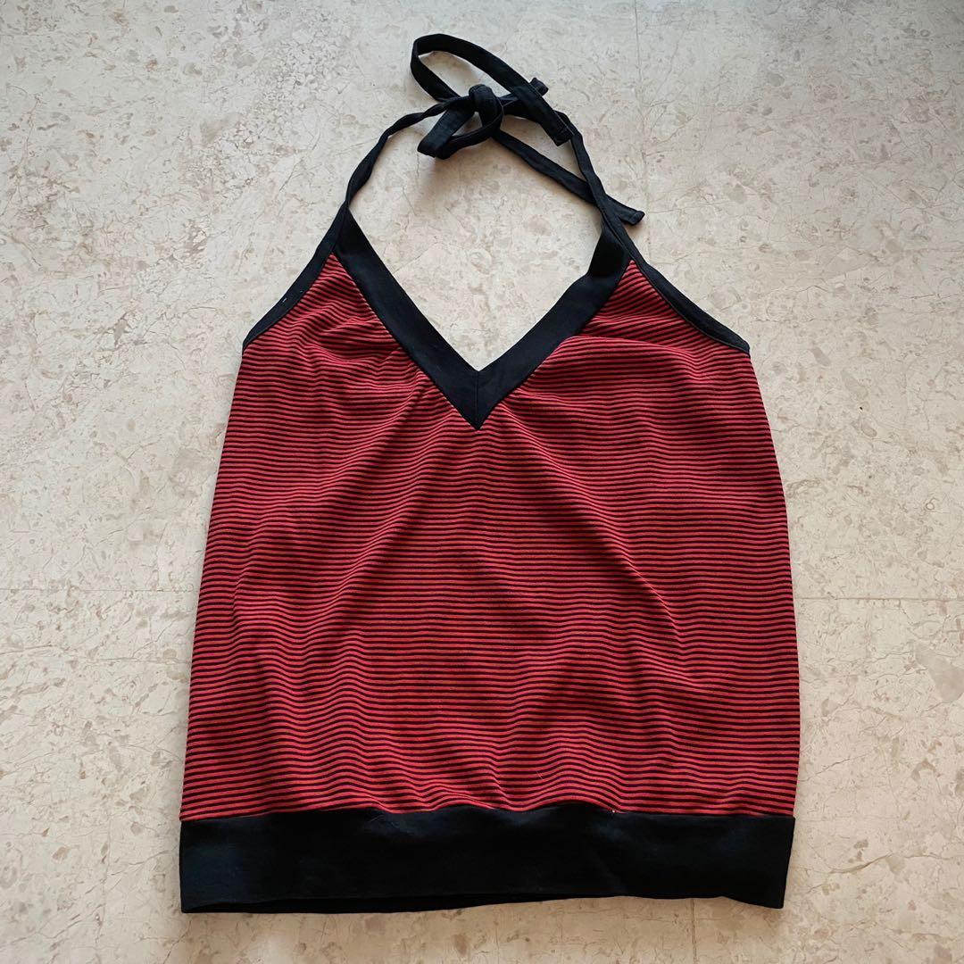 red u0026 black striped halter top, Women's Fashion, Tops, Sleeveless on  Carousell