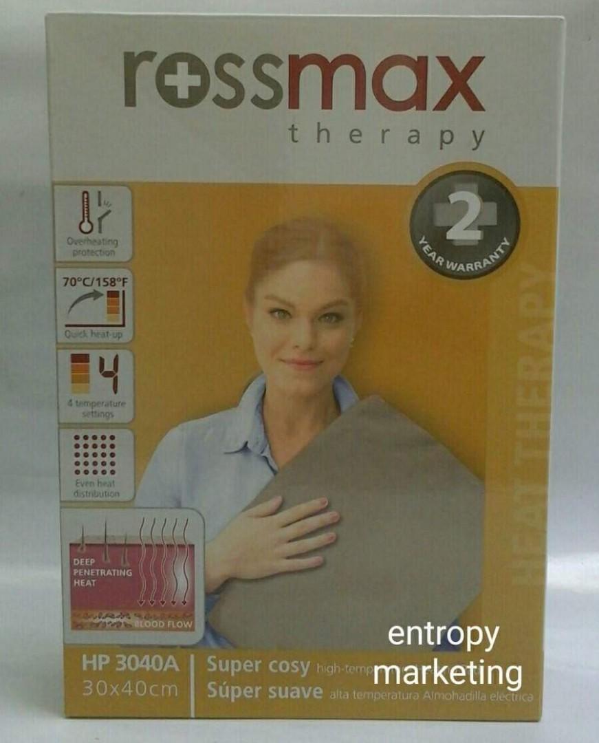 Rossmax Heating Pad (Category: Other Assistive Aids) located in Marikina City. Submitted by entropymarketing (Listing ID 1095726170, Image 2). Description: Entropy Marketing sells Medical Supplies "Your Affordable High Quality Medical Supplies Provider” We carry multiple brands with different quality and pricing levels Wholesaler and Retailer ROSSMAX HEATING PAD brandnew Model : HP3040A Power supply 220-240V AC 50hz Heat output : 100 watts Auto s