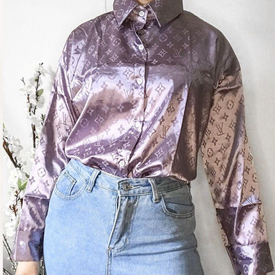 Satin vintage shirt blouse purple lilac lavender Louis vuitton, Women's  Fashion, Tops, Blouses on Carousell