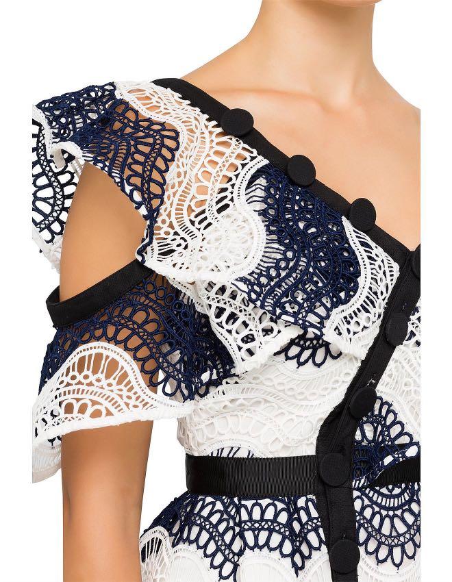 Self Portrait Wave Guipure Lace Frill Mini Dress Women s Fashion
