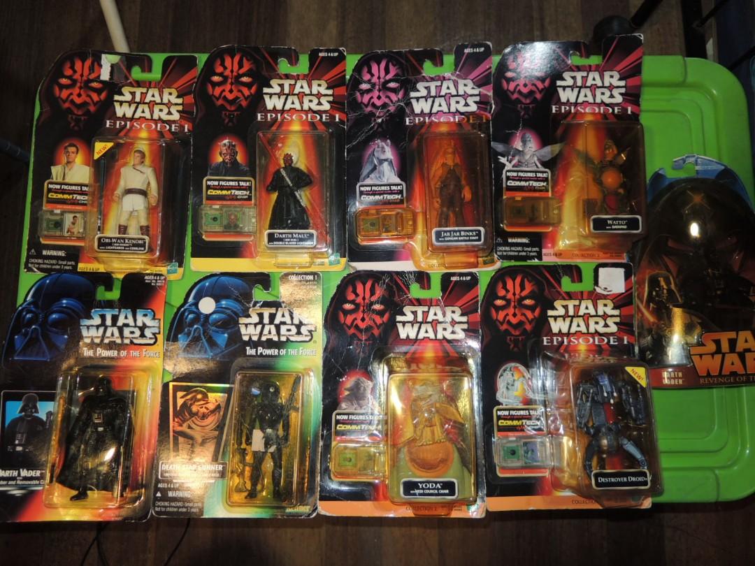 Star Wars Action Figures Mix (Category: Figurines & Statues) located in Paranaque City. Submitted by kutoi.ancheta (Listing ID 1095752879, Image 1). Description: Star Wars Action Figures Mix Episode 1 Hasbro with CommTech Chip Jar Jar Binks Watto -sold! Obi-Wan Kenobi Darth Maul Destroyer Droid - sold! The Power of the Force Kenner Darth Vader Death Star Gunner Revenge of the Sith Darth Vader ₱700 Yoda Hasbro ₱500 each condition: unopened, packag