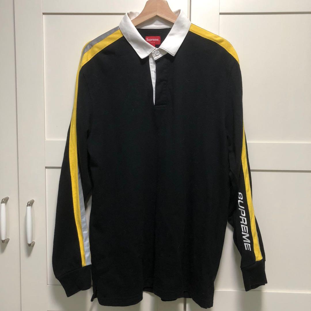 Supreme Reflective Sleeve Stripe Rugby Polo Shirt Hooded Crewneck