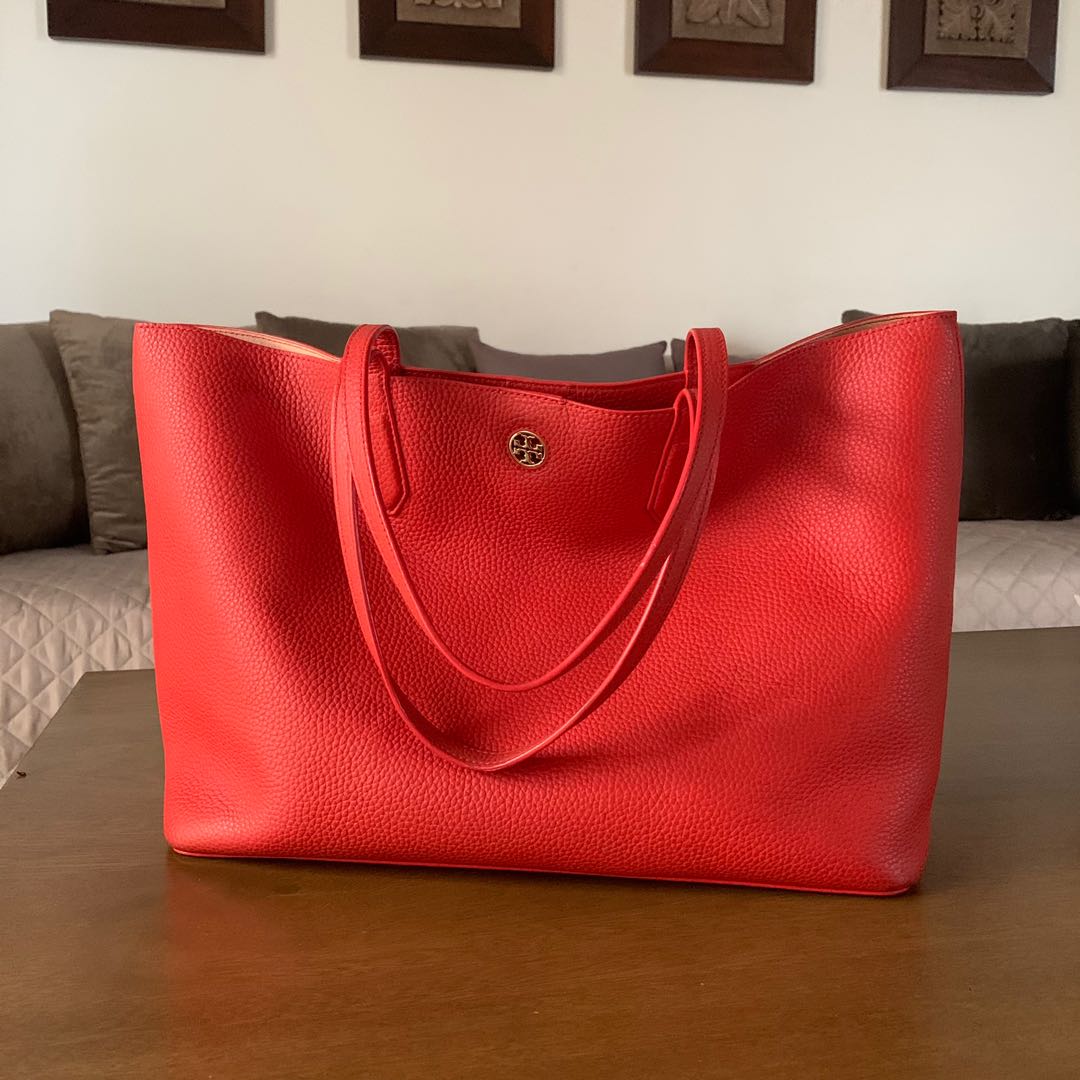 Tory Burch Orange Leather Tote Bag, Luxury, Bags & Wallets on Carousell